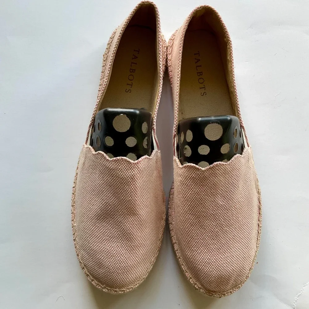 Talbots Pink Canvas Scalloped Espadrille Flats Shoes Sz 9M Coquette Tennis Prep.
